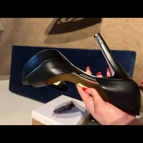 Beautiful black leather Jessica Simpson peep-toe heals size 8.5 - Picture 4 of 8